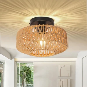 Hand Woven Ceiling Light Modern Rattan Ceiling Light Fixtures Surface Mount Light for Bedroom Kitchen Rattan Lamp