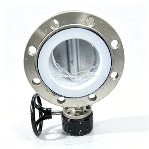 Stainless Steel Flanged Butterfly Valve Features a Soft PTFE Seal; Suitable for Corrosion-resistant Piping Systems.