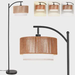 Brass Arch Modern Art Unique LED E27 Floor Lamp with Cylindrical Shade Adjustable Height & High Brightness for Hotel Bedroom