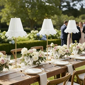 Romantic Wedding Table Lamp, Lace-trimmed Lampshade, Remote Control with Multiple Lights, Touch Controls, Rechargeable.