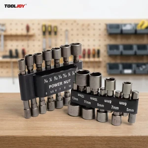 TOOLJOY Magnetic Bit Impact Nut Driver Socket Set Metric 6mm-19mm Hex Shank Drill Bit Adapter with Plain Finish OEM Support