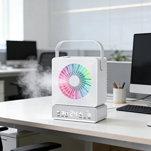 Rotatable Air Cooling Fan Night Light Battery Touchable Desktop Portable Humidifying Fan Screen Display