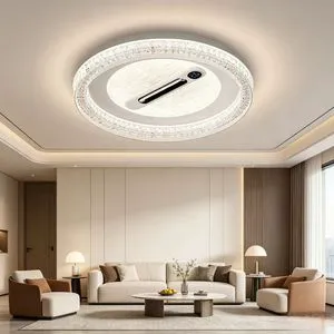 Modern Iron Acrylic LED Living Room Bladeless Fan Light with Remote Control and Full Spectrum Eye protection Ceiling Fan Light