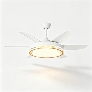 Modern Crystal Hollow Ring White 6 Fixed Blades LED Ceiling Fan Light 3 Color Temperature Quiet DC Decor Fan Lamp
