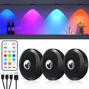RGB Puck Lights with Remote Color Changing Rechargeable Dimmable LED Lamps 1000mAh Battery Touch & Remote Control for Indoor Use