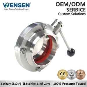 Wensen 304 316 Hygienic Stainless Steel Manual Welded Butterfly Valve With Silicone Seal Ring For Sanitary Piping