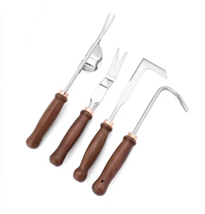 Wood Handle Garden Tools Set with Stainless Steel Blades Spoon-Shaped Trowel Hoe and Weeder for Planting and Digging
