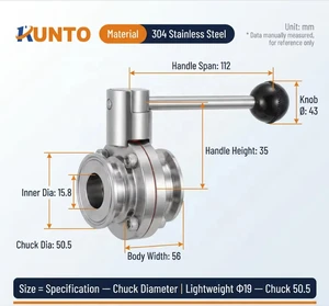 2.5'' Stainless Steel 304 Hygienic Tri Clamp Butterfly Valve Manual Gas