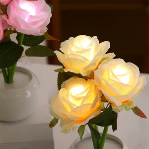 Hot Sale Bedroom Living Room Romantic Rose Flower Table Lamp USB Powered Small Night Light