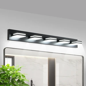 5-Light LED Modern Bathroom Vanity Light Fixtures Matte Black Modern Acrylic Bathroom Wall Lighting Over Mirror Cool White 6000K