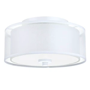 2-Light Bedroom Ceil Light Modern Semi Flush Mount Ceiling Light Fixture White With Double Fabric Shade Dining Room Bedroom