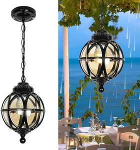 Vintage Ceiling Pendant Light Outdoor Waterproof Hanging Light for Porch, Lantern Glass Aluminum Exterior Retro Chandelier