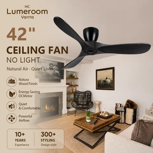 USA In Stock Black 42 Inch Flush Mount Solid Wood Ceiling Fan No Light Quiet Reversible DC Motor with Remote Control