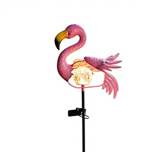 Solar Flamingo Lawn Lamp Outdoor Waterproof Wrought Iron LED Warm White Garden Lamp with Ground Stake
