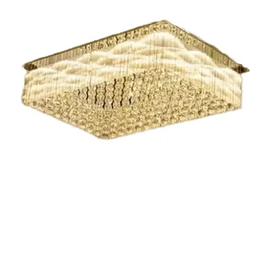 Modern Crystal Ceiling Light Luxury Golden Rectangular Crystal Raindrop Chandelier 10 Lights Large Rectangular Chandelier