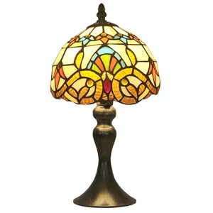LongHuiJing Baroque Small Mini Tiffany Table Lamp With Colourful Stained Glass Lampshade Handmade Art Lamps