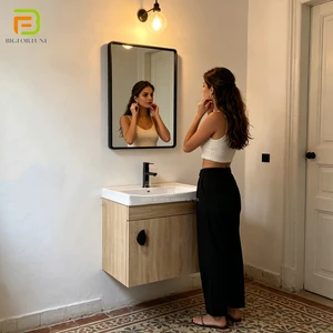 Mini Wall Mounted Plywood Bathroom Wash Basin Cabinet Small Wall Hanging Bathroom Vanity With Sink