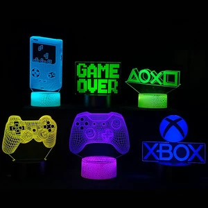 Modern 7-Color Changing LED Gamepad Desk Lamp Touch Control AAA Battery Operated Dimmable Bedroom Night Light for Kids