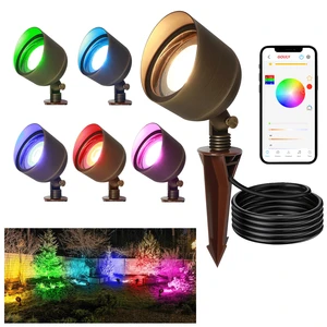15W 24V Low Voltage Spot Lawn Landscape Light with Brass Housing and Smart Control for Outdoor Garden Path