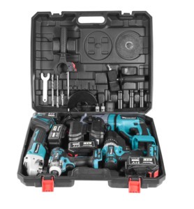 4 in 1 Power Tool Set 21V Brushless Li-ion Battery Cordless Drill Hammer Wrench and Angle Grinder Electric Tool Set