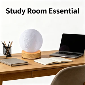 Resin Moon Night Light, Voice-Activated USB Plug Small Table Lamp, Desktop Bedside Bedroom Decor Lamp with CE Certified