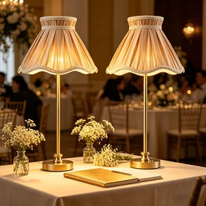 5200mAh Battery LED Table Lamp 70cm Height Champagne Cloth Lampshade Touch Dimmable Lamp for Wedding Banquet Party