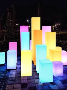 Wireless Outdoor LED Illuminated Plastic Lawn Lights Cylinder Lighting Pillar Columns For Landscape