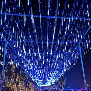 LED Colorful Flowing Water Flashing Meteor Shower Lights Outdoor Garden Park Street Christmas Waterproof Hanging Tree Lights