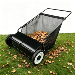 VERTAK Hand Push Leaf Sweeper Walk-behind 65cm Working Width Garden Lawn Sweeper with Large Mesh Collection Bag