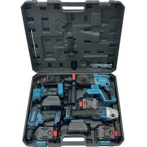 A Set Of 4pcs Power Tool Kit Rechargeable Lithium Brushless Electric Angle Grinder Cordless Wrench Tool Box Combination Tool Set