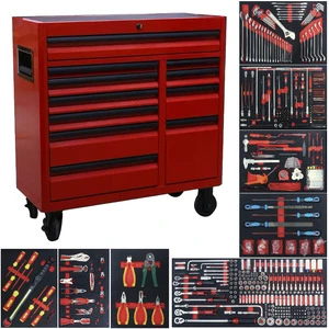 718-Piece Auto Repair Tool Set with 11 Extraction Tools Movable Tool Cart Chromium-Vanadium Steel Construction