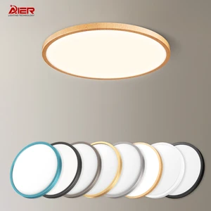 Indoor Lighting Ultra Thin Dip Wood Pendant Grain Round 5CCT Led Ceiling Lamp for Bedroom Living Room Ceiling Chandelier Light