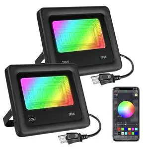 RGBW LED Flood Lights Remote Control 20W IP66 Waterproof Dimmable Outdoor/Indoor Garden Color Change Light Music Function Timing