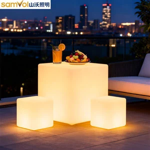 Solar Resin Outdoor Glow Cube Stool With LED Light Waterproof Camping Decorative Floor Lamp For Courtyard