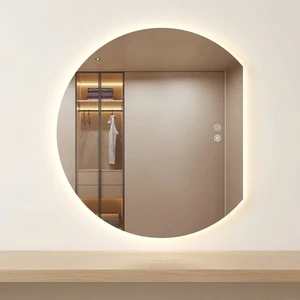 Custom Modern Half-moon LED Frameless Fogless Dimmable 3-Color Bathroom Vanity Mirror Smart Wall-mounted Salon Gym Makeup Mirror