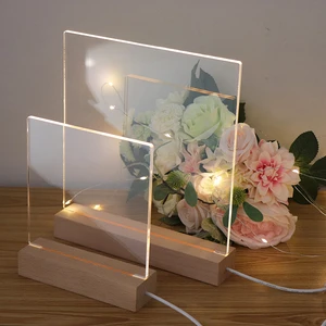 Popular Australia Style LED Night Light , Rectangle Wooden Base With Blank Acrylic DIY Table Lamp For Home Decor