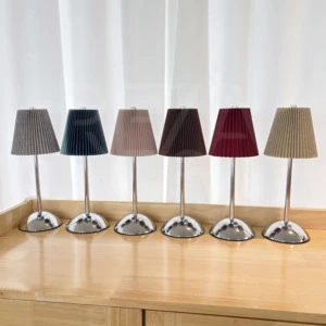 Wholesale Customizable Pleated Fabric Cordless LED table Lamp Portable Rechargeable desk Lamp for wedding Hotels Restaurants