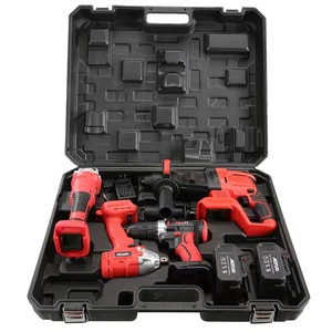 Cordless Tool Combo Set 4pcs in 1 Impact Wrench Angle Grinder Hammer Drill Power Tool Set Combo Kit