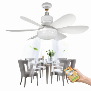 Modern Decorative Fan New Concise Style White 6 Blades E27 LED Light Ceiling Fan Lamp