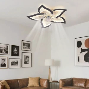 New Arrival Modern Lotus Design LED Ceiling Fan Remote Control AC Living Room Ventilator Lamp Air Cooling Ceiling Light Fan