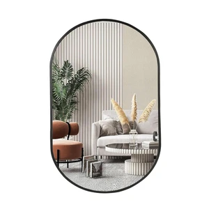 Pill Shape 24x36 Inch Oval Black Bathroom Wall Mounted Vanity Black Metal Frame Mirror