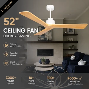 52 Inch Modern Solid Wood Ceiling Fan No Light with Remote Control, Quiet Reversible DC Motor for Living Room