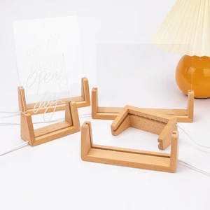 Factory-U Shape Plug-In USB Powered LED Warm White Small Solid Beech Wooden Base Modern Bedroom 3D Acrylic Frame Lamp