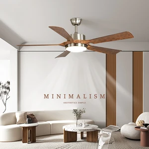 55 Inch Wood 6 Wind Speeds Smart Morden Led Inner Ceiling Blade Ceilling Fan Lamp Remote Light Decoration Ceiling Rotation