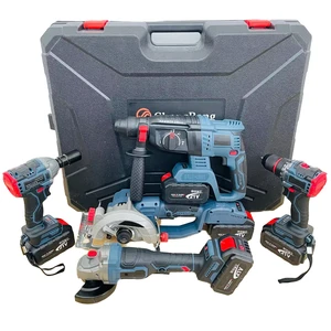 Factory Direct Sale 5 in 1 Power Tool Set High Quality Lithium Battery Impact Hammer Drill Wrench Angle Grinder SawTools Kits