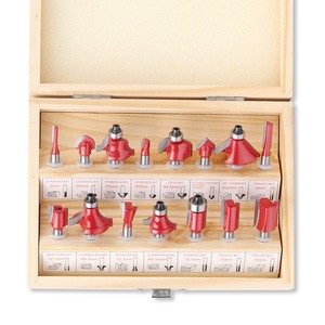 15-Piece and 12-Piece Woodworking Milling Cutter Sets with 1/4 1/2 6 8-Shank Trim Groove Cutters Wooden Box Packaging