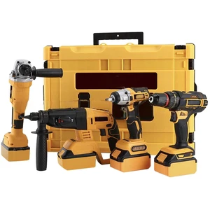 4Pcs Cordless Power Tool Combo Kit, 20V Lithium-ion Battery Tools Set with Drill, Grinder, Wrench & Hammer