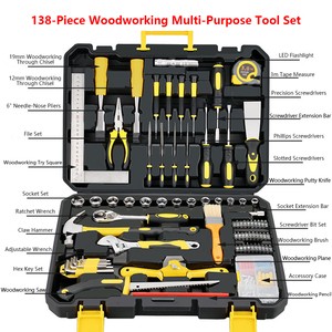 138-Piece Professional Woodworking Tool Set Hard Case-Complete Hand Tool Kit Hex Wrench for Carpentry Home Repair DIY Projects