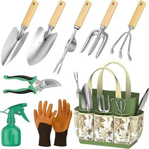 Garden Tools Set 9 Pieces Gardening Hand Tool Gift Kit Stainless Steel Gardening Gifts with Heavy Duty Tool Bag for Easy Storage