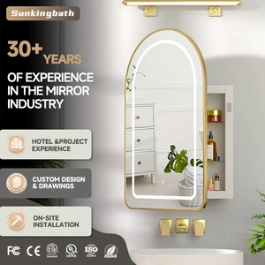 Lighted Arch Mirror Shaving Cabinet Stainless Steel Led Medicine Cabinet Makeup Mirror Bathroom Storage Cabinet